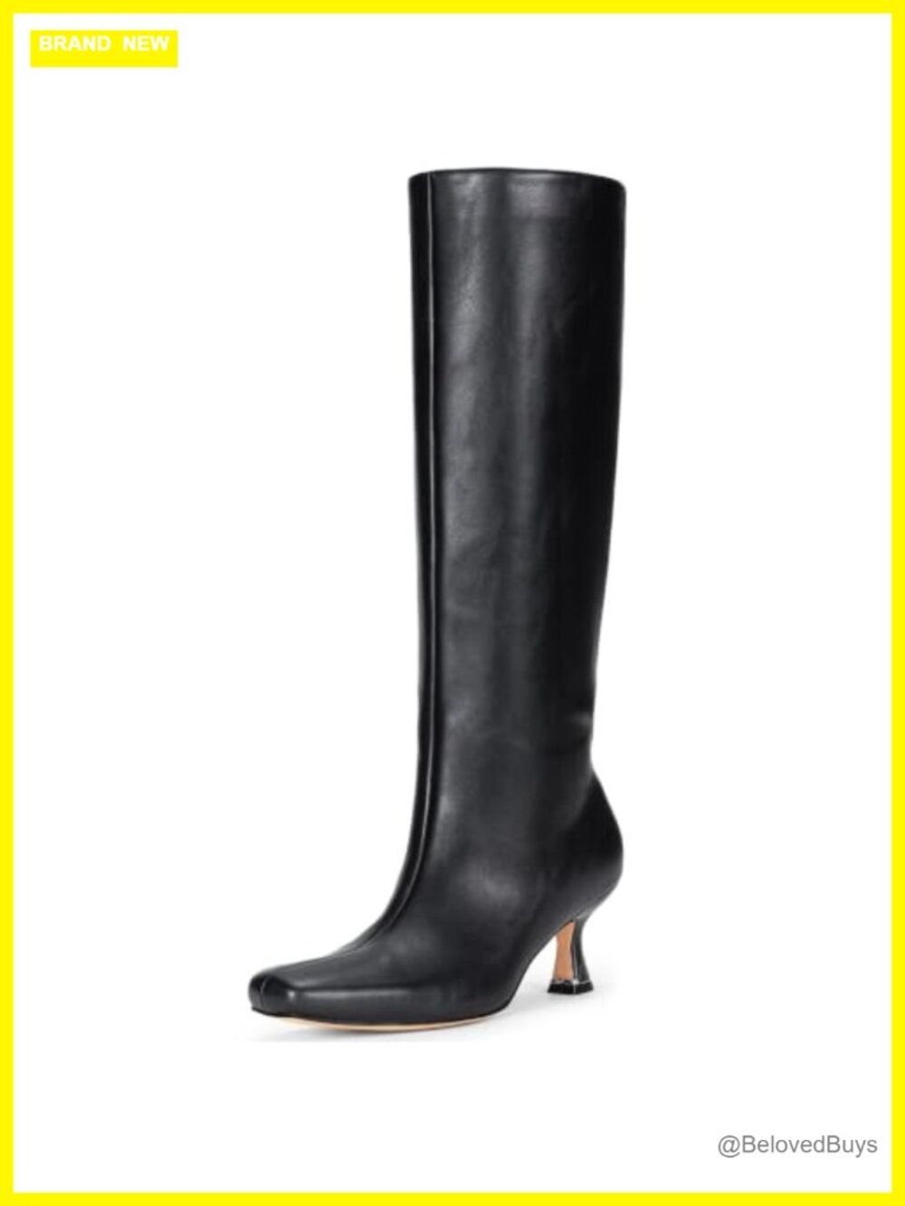 Women's Knee High Boots Square Toe Kitten Heel Faux Leather Side Zipper